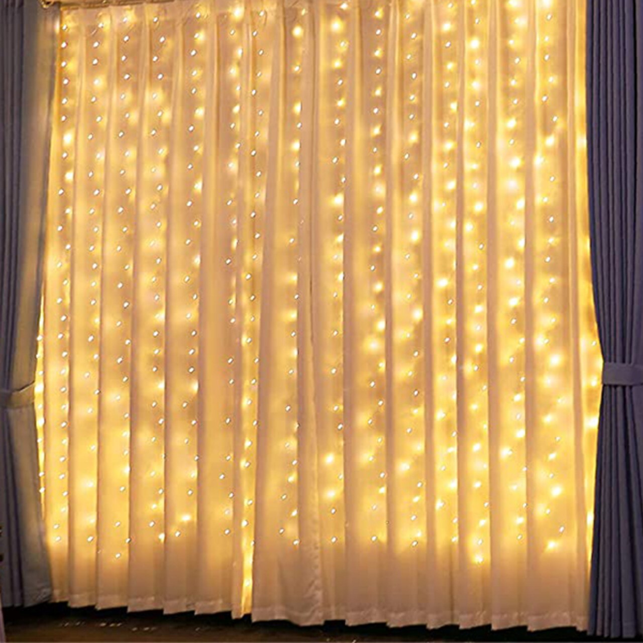 Perfect Holiday 300 LED Curtain String Lights Plug In - 8 Light Modes - Remote Control Included